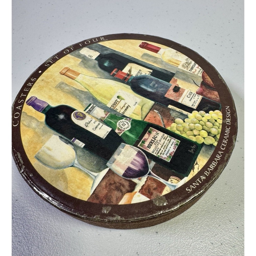 Santa Barbara Ceramic Design Ron King Wine Drink Coasters Set of 4‎ w/Box - Picture 9 of 9